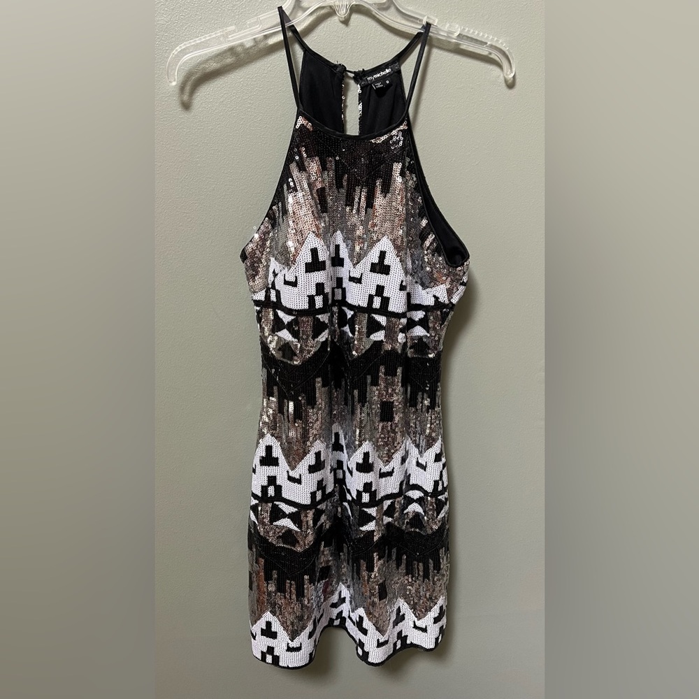 Semiformal sequin mini dress My Michelle, black/white/silver, junior 9